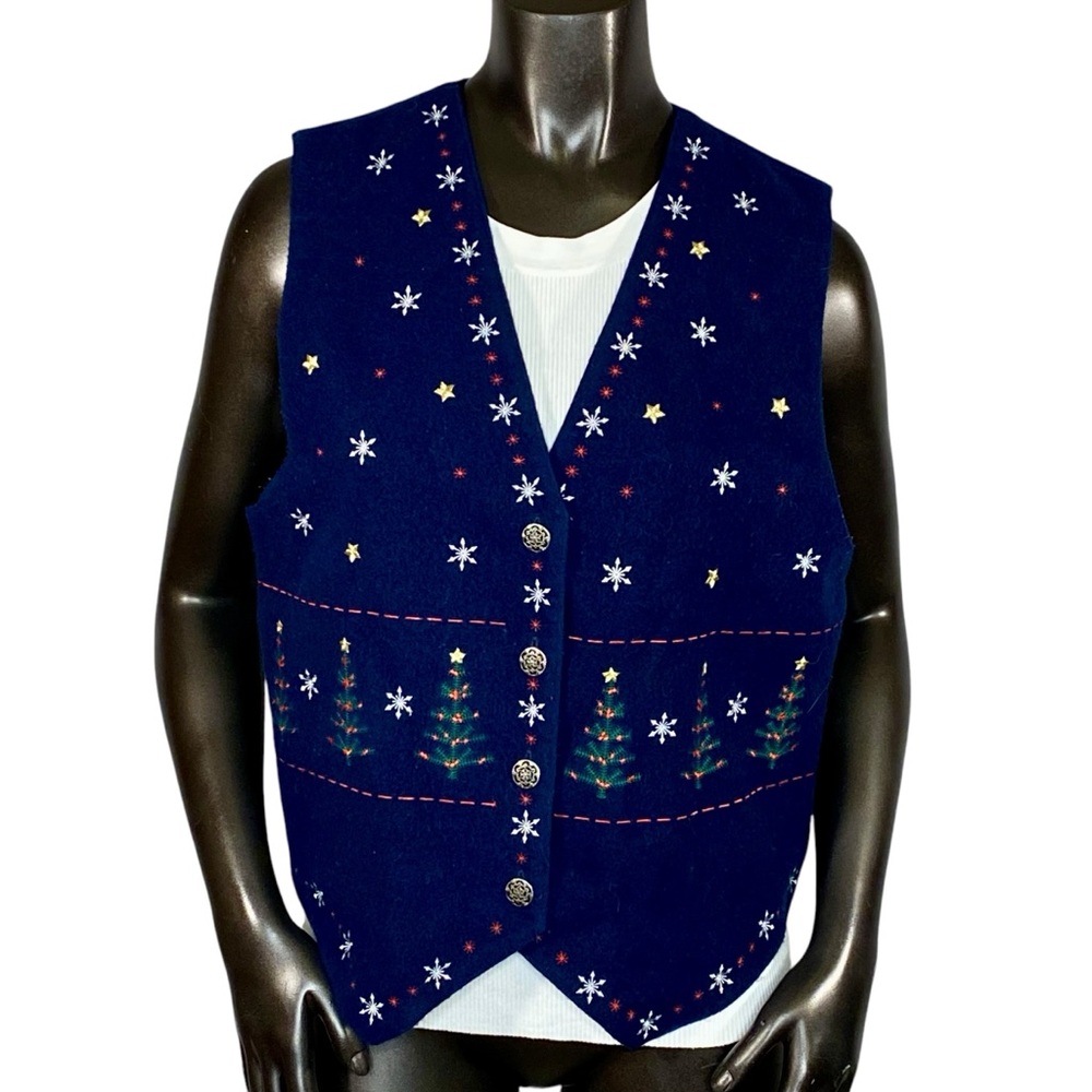 Karen Scott Vintage Embroidered Vest Womens Size Medium Holiday Style Knit